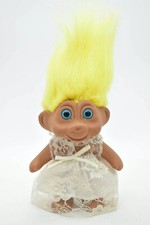 1991 TNT Bride Troll Lt Yellow Hair Blue Eyes Wedding Gown 4.5" White Dress