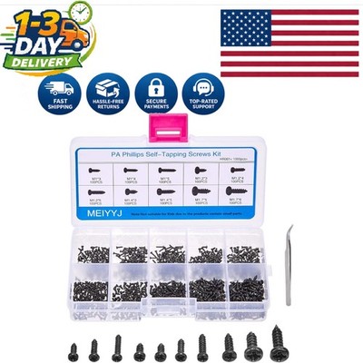 High-Quality 10 Kinds of M1-M1.7 Self-Tapping Phillips Screws Kit   Black Steel