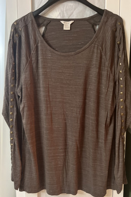 Ariat Women s Size XL Brown Heather Studded Long Sleeve T-Shirt Top Rayon