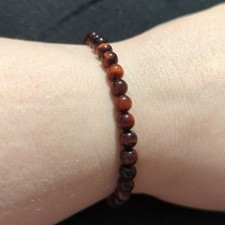 Red Tiger's Eye Gemstone Beaded Stretchy Elastic Statement Bracelet