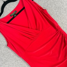 Lauren Ralph Lauren Red Dress Size 4 Sleeveless Surplice Faux Wrap Ruched Sheath