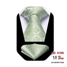 Plaid Checkered Tie Handkerchief Woven Classic Formal Men's A8-green Sage