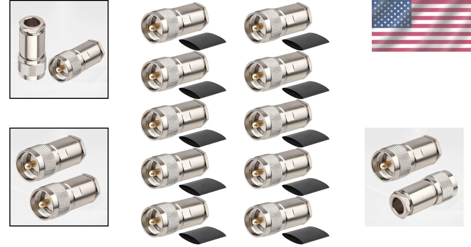 Premium 10 Pack PL259 UHF Male Clamp Connectors for RG8 and RG213 Cables - Image 2 of 4