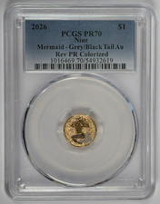 2026 1 Niue 1g 22kt Gold Reverse Proof Mermaid Grey / Black Tail PCGS PR 70