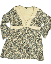 Torrid Size 2 Cream Teal Floral Georgette Lace Trim 3/4 Sleeve Fit & Flare Dress