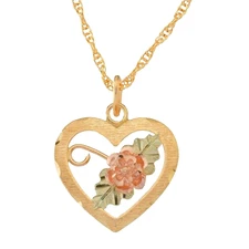 Mt. Rushmore Black Hills Gold Womens Rose Center Heart Pendant 10K Yellow Gold