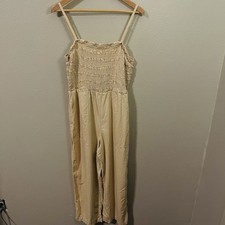 Universal Thread Jumpsuit Wide Leg Smocked Top Pockets Yellow Beige Size M