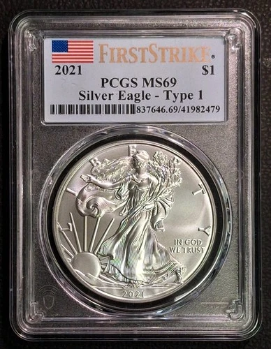 2021 SILVER EAGLE. TYPE ONE. PCGS CERTIFIED MS69. CERT. #41982479