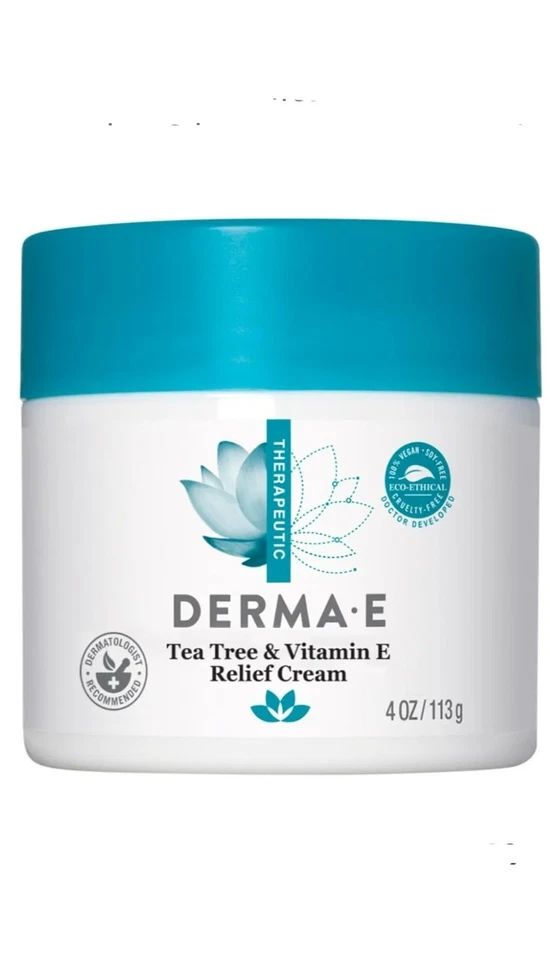 2 PACK! DERMA-E Tea Tree & Vitamin E Relief Cream, 4oz BB 4/26 - Image 2 of 3