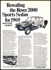 1969 Rover 2000 Sports Sedan Vintage Advertisement Print Art Car Ad J475