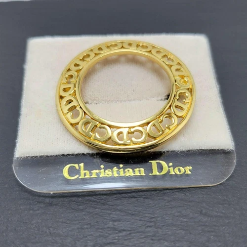 Bague écharpe Christian Dior laiton plaqué or motif cercle CD diamètre 1,5 po
