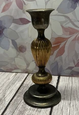Vintage Silver and Brass Colored MCM Fluted Brass Candlestick Holder - 5 3/8"  *