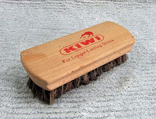 Old 1970's Horsehair w Wood Handle KIWI Vintage 6" Long Shoe Shine Polish Brush