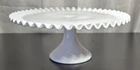 Vintage Fenton White Milk Glass Hobnail Cake Pedestal Ruffled Rim 12.5” Diameter