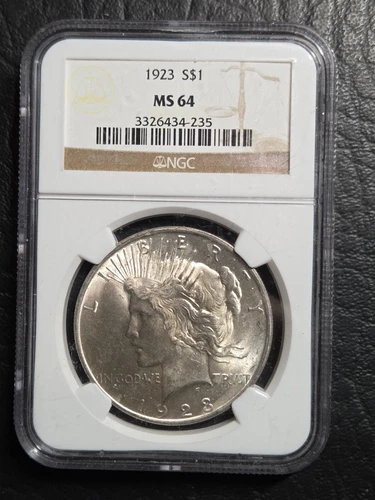 Beautiful 1923 Peace Silver Dollar NGC Graded MS 64