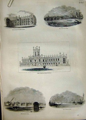 Antiker Druck *1815 um 1845 Cheltenham College London Waterloo Menai Glasgow