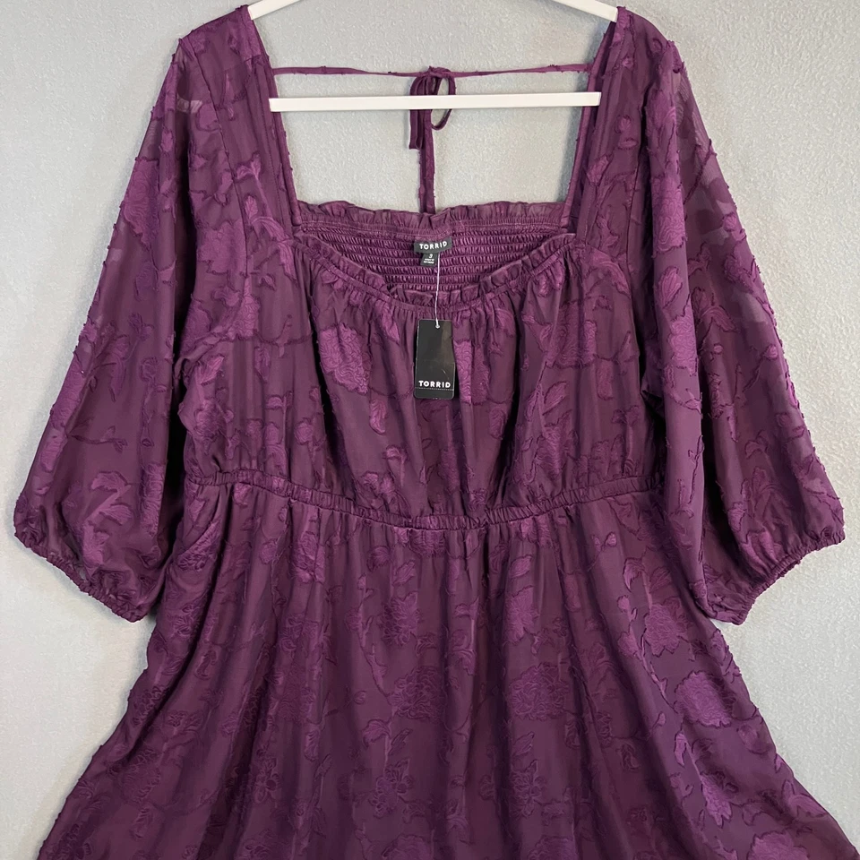 Torrid Womens Mini Clip Floral Square Neck Tiered Dress Size 3X Winter Bloom NWT - Image 3 of 4