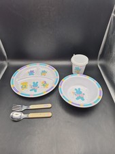 Vtg 1984 HALLMARK Baby Child Dish 4 Pc Set Plate Bowl Cup Silverware