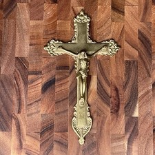 "Figura religiosa colgante de pared vintage de latón y metal crucifijo cruz Jesucristo 9"""