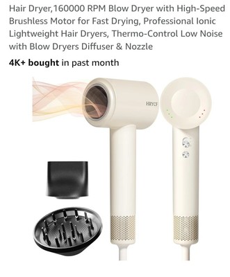 Hair Dryer - 160000 RPM High-Speed Brushless Motor Negative Ionic Blow dryer