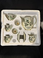 Classic Treasures Ivory Elegance Holly Mini Tea Set – 10 Piece Holiday Decor