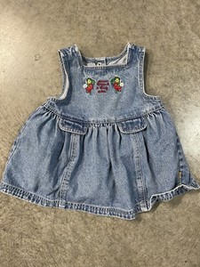 Vintage Gymboree Rainbow Tag 90s Denim Dress Embroidered Flowers 12 - 18 months