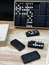Vintage Marblelike Black Dominoes Extra Thick no. 7/16 USA - Near Pristine Set