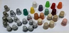 35 Vintage Plastic And Metal Sewing Thimbles Many Advertising IH Flour Coca-Cola