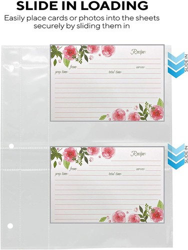 RECIPE CARD PROTECTOR Clear Refill Sheets File Organizer Protector 20-Pack - Foto 6 di 10