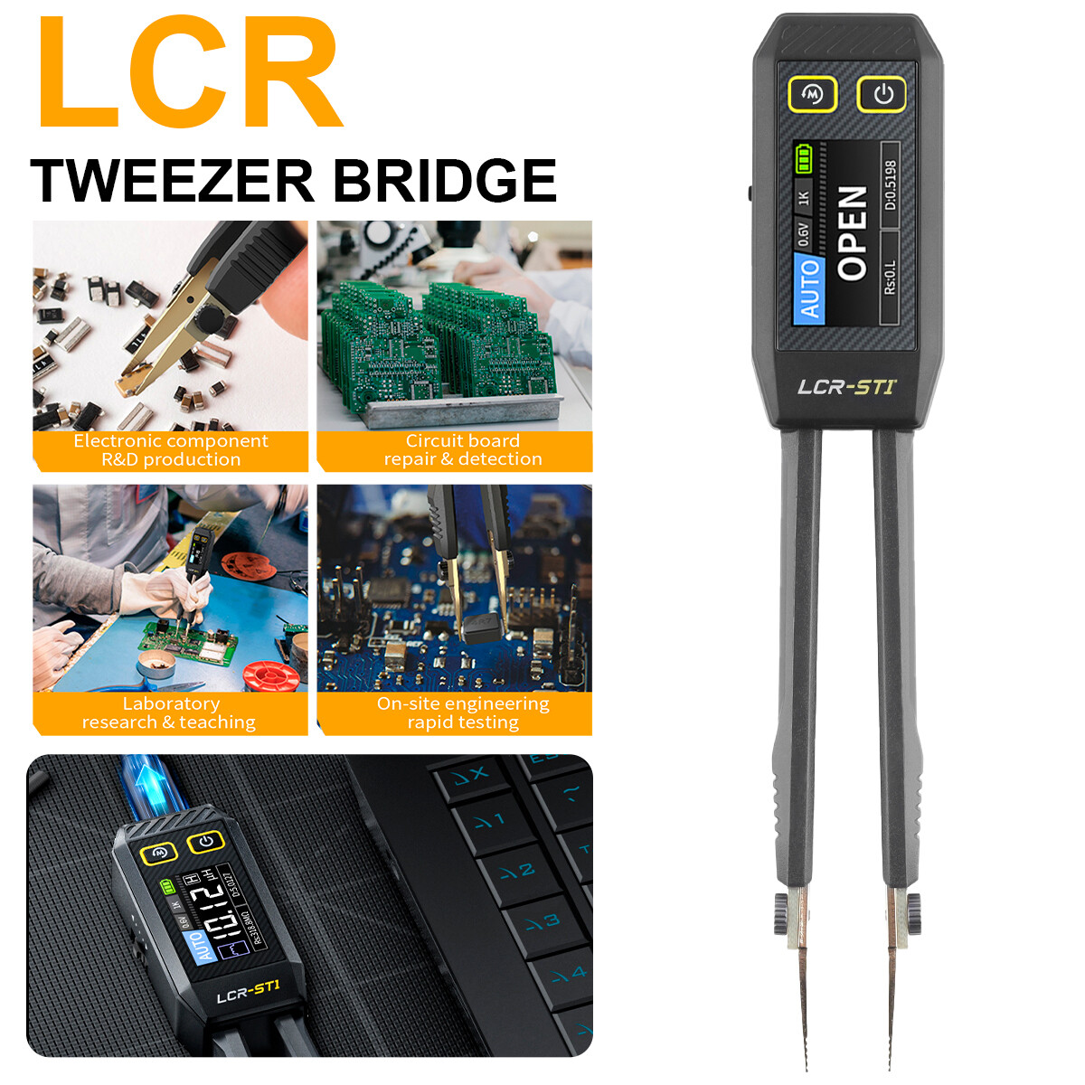 FNIRSI LCR-ST1 Smart Tweezer LCR ESR SMD Tester Ohm Capacitance Diode Test NEW