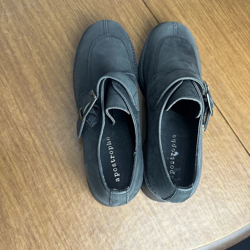 Mocasín Apostrophe Mujer Y2K Monje Correa Grueso Puntera Cuadrada Negro Zapato Talla 7.5 Foto 4 de 4