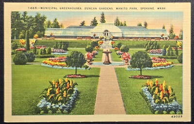 Municipal Greenhouses, Duncan Gardens,  Manito Park, Spokane, WA - Postcard