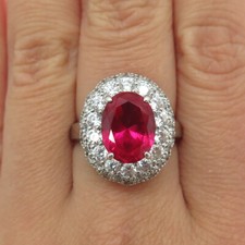 925 Sterling Silver Lab-Created Ruby Round-Cut Shaped C Z Ring Size 7.75