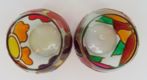 Stained Glass Votive Candle Holder Hand Painted Set of 2 Gold Glitter 2.25" tall - Picture 7 of 10