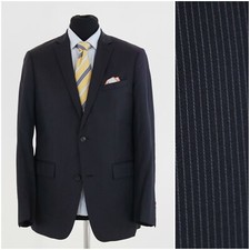 Mens REDA 110s Wool Blazer 40R UK Size BURTON Black Striped Sport Coat Jacket