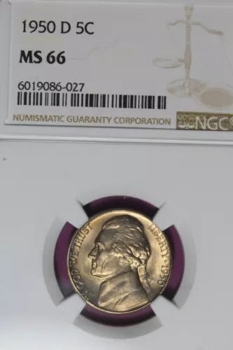1950 D- NGC 5C MS66 JEFFERSON NICKEL #B46299
