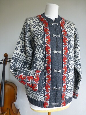 A.S EveboFoss Norway-Wollen Strickjacke -gr.50-Unisex, Grau/Natural-Brust 57cm.