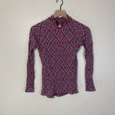Woolona Venus Wool Long Sleeve Shirt Top Geometric Pattern Sz Medium Merino Wool