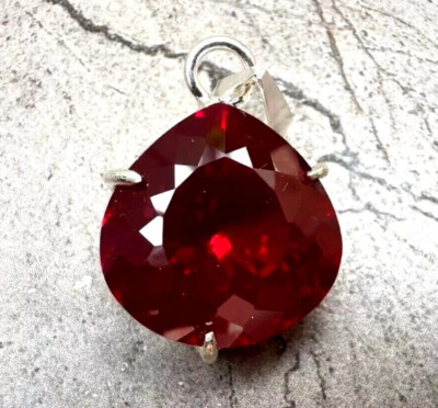 Certified 27 CT Natural Red Ruby Loose Gemstone 925 Solid Silver Pendant