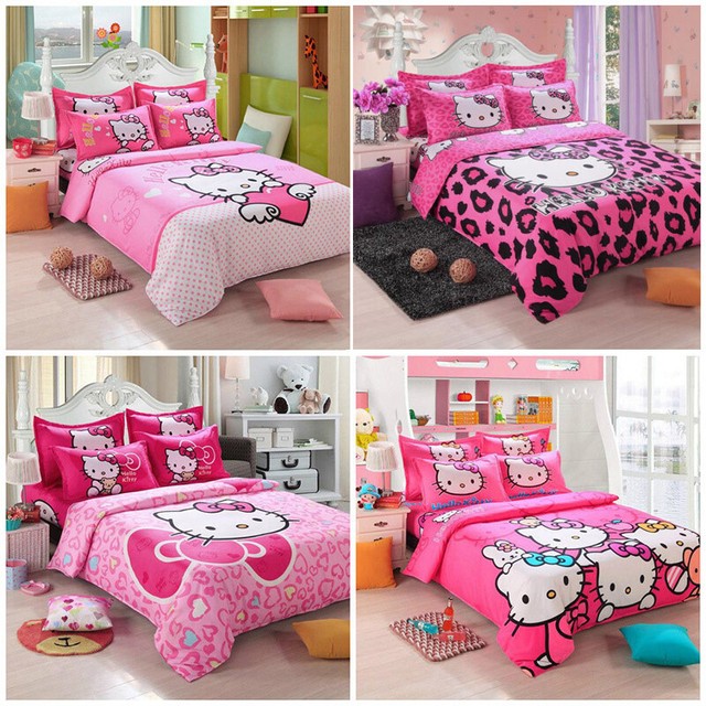 New Hello Kitty Bedding Sets 4pc Kids Duvet Cover Bed Sheet Twin Full Queen Size
