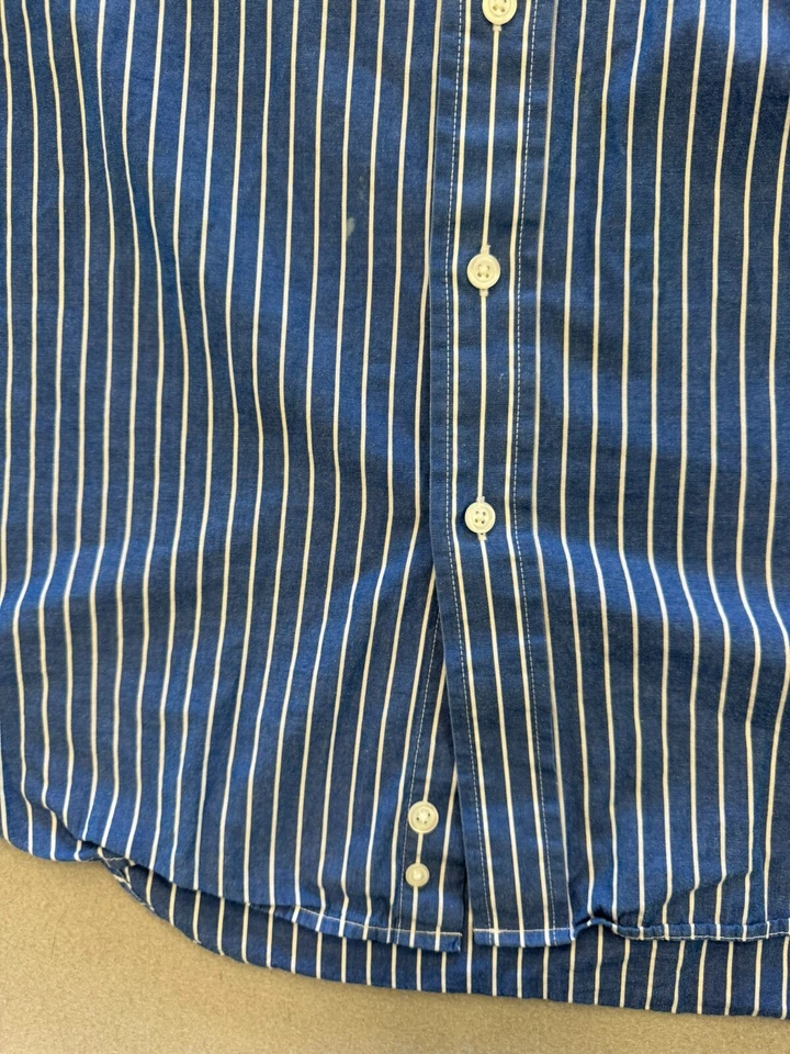 Camisa con botones G.H.BASS para hombre grande azul a rayas bolsillo cuello Foto 4 de 4