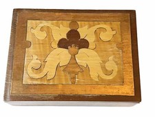 Vintage Carved Wood Trinket Box W. Copper Inlay California Woodcraft Made In USA