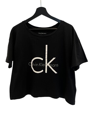 Boxy Fit Calvin Klein Black Shirt Womens Calvin Klein Cropped