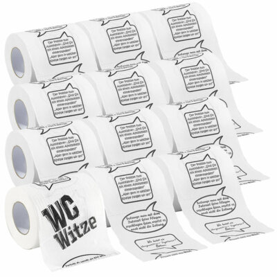 infactory Geschenk-Toilettenpapier: 12er-Set Toilettenpapiere ''Witze'', 2-lagig