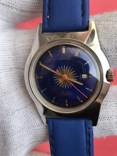 Vintage OMAX DE-LUXE Manual Winding 17 Jewels Sun Brust Dial Swiss Men's Watch - Picture 8 of 12