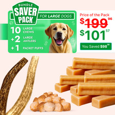 Large treat bone cheese chew pack 10 pc yak chew 2 antlers 1 puffs for dogs