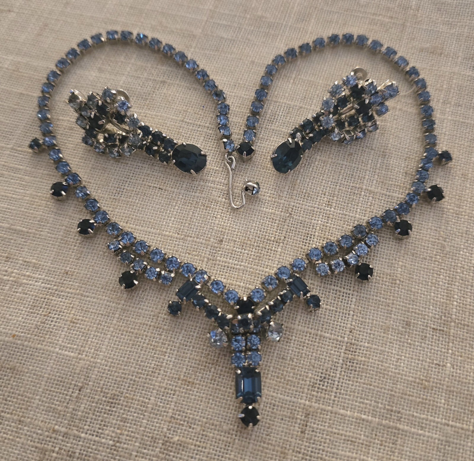 Mid-century Modern Silvertone Blue Rhinestone Bib… - image 4