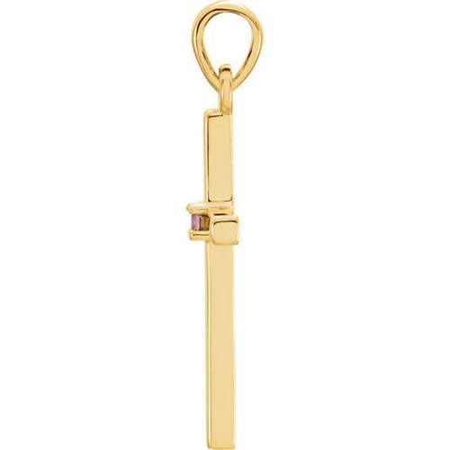 Colgante de cruz de turmalina rosa en oro amarillo 14 K - Imagen 2 de 2