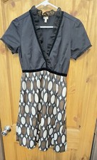 Fossil Dress XS Black Top Geometric Skirt Retro Mod V-Neck Shirt Sleeve