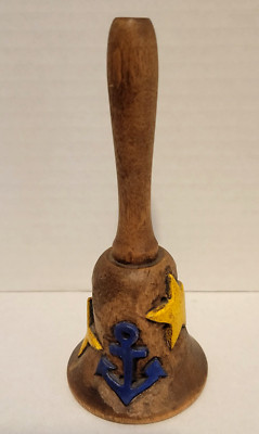 Wood Crafted Bell Nautical Yellow Stars & Blue Anchors 5 '' Tall